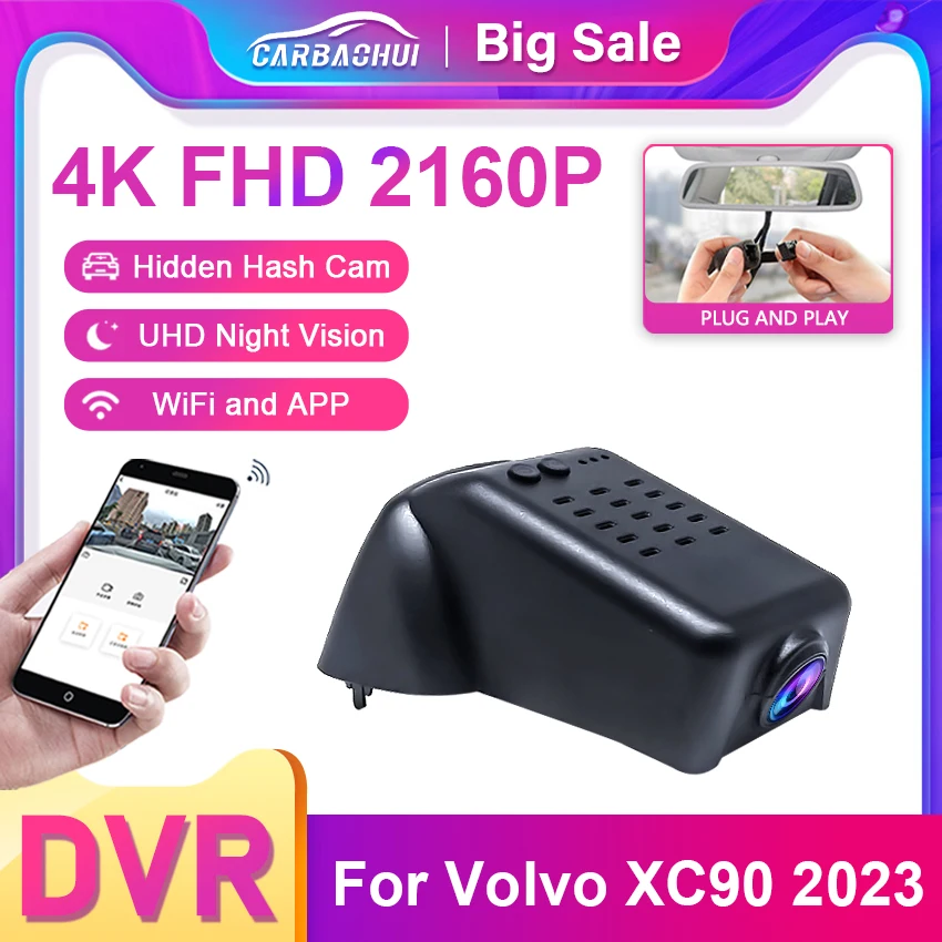 

4K Plug And Play For Volvo XC90 XC 90 2023 2024 Car Wifi DVR Video Recorder Dashcam Camera UHD 2160P Dashing Cam