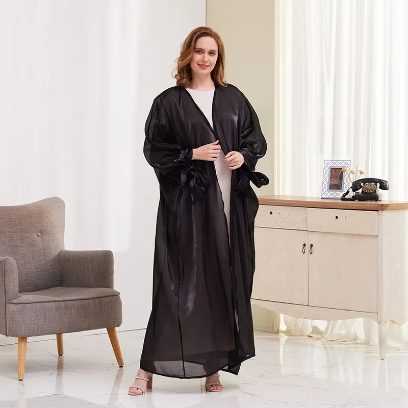 2024 moda muçulmano abaya kaftans feminino manga smocking rendas até casaco de oração roupas islâmicas dubai elegância saudita robe turco