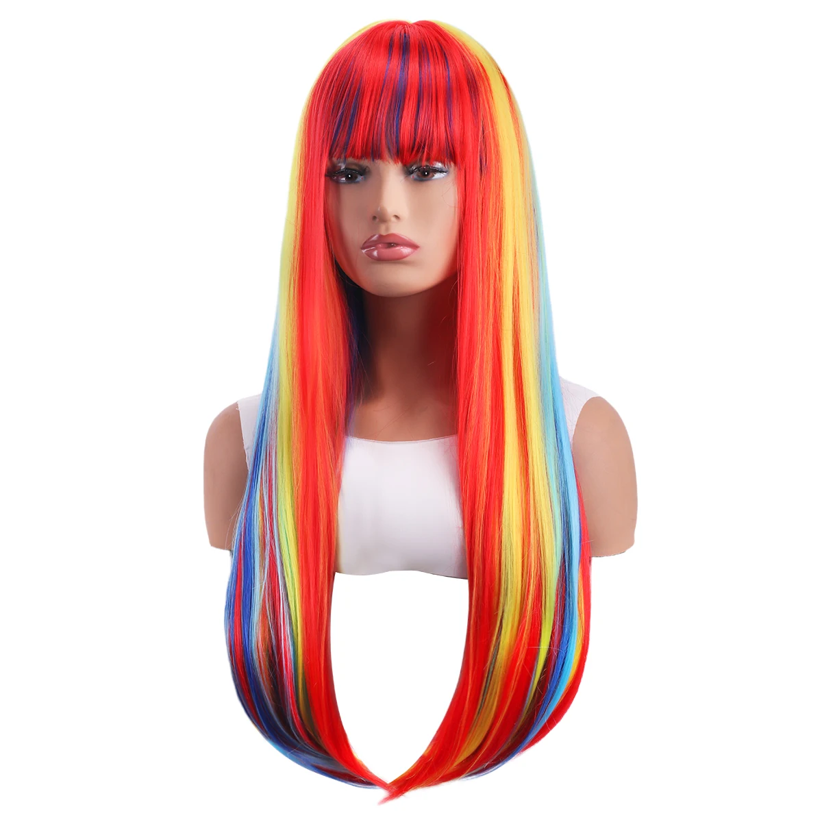 26 inch colored straight bangs women\'s heat-resistant synthetic wig suitable for holiday parties, Halloween ball role-playing