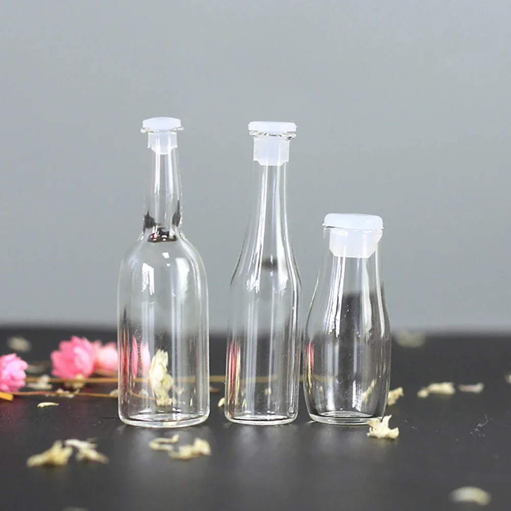 3Pcs 1/12 Doll House Miniature Glass Bottle Simulation Vase Model Toys for Mini Decoration Dollhouse Accessories