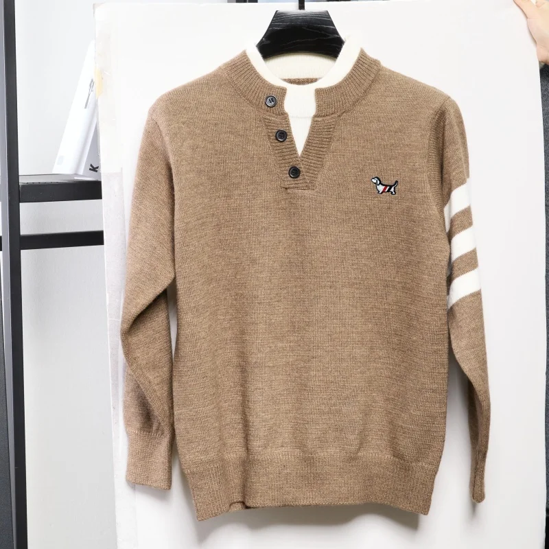 Designer Original Herbst Herren Langarm-Pullover Gestricktes Hemd Klassischer V-Ausschnitt Stickerei Täglicher Old Money Style Herrenpullover – Detail 12