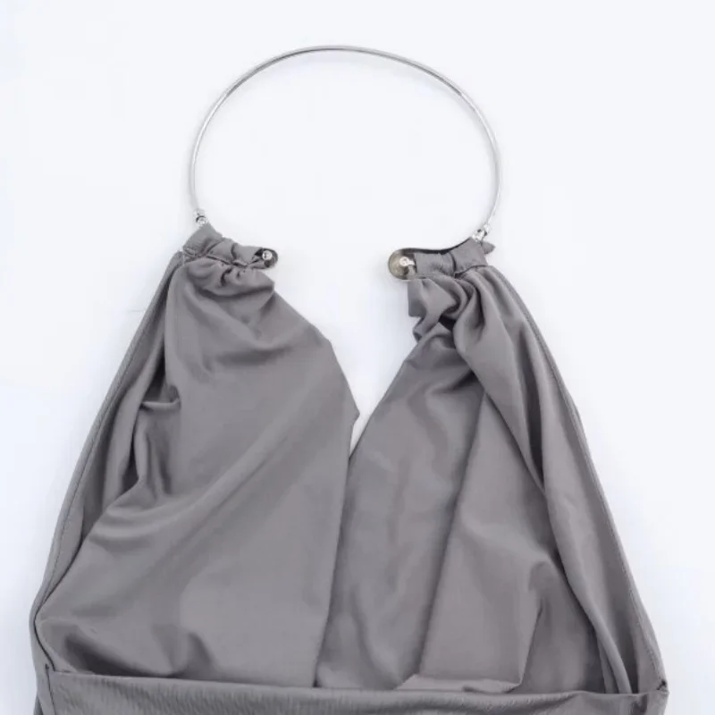 High-grade Grey Halter Elegant Dress Evening Party Sexy Off Shoulder Lady Tank Sleeveless Beauty Backless Dresses Simple Slim