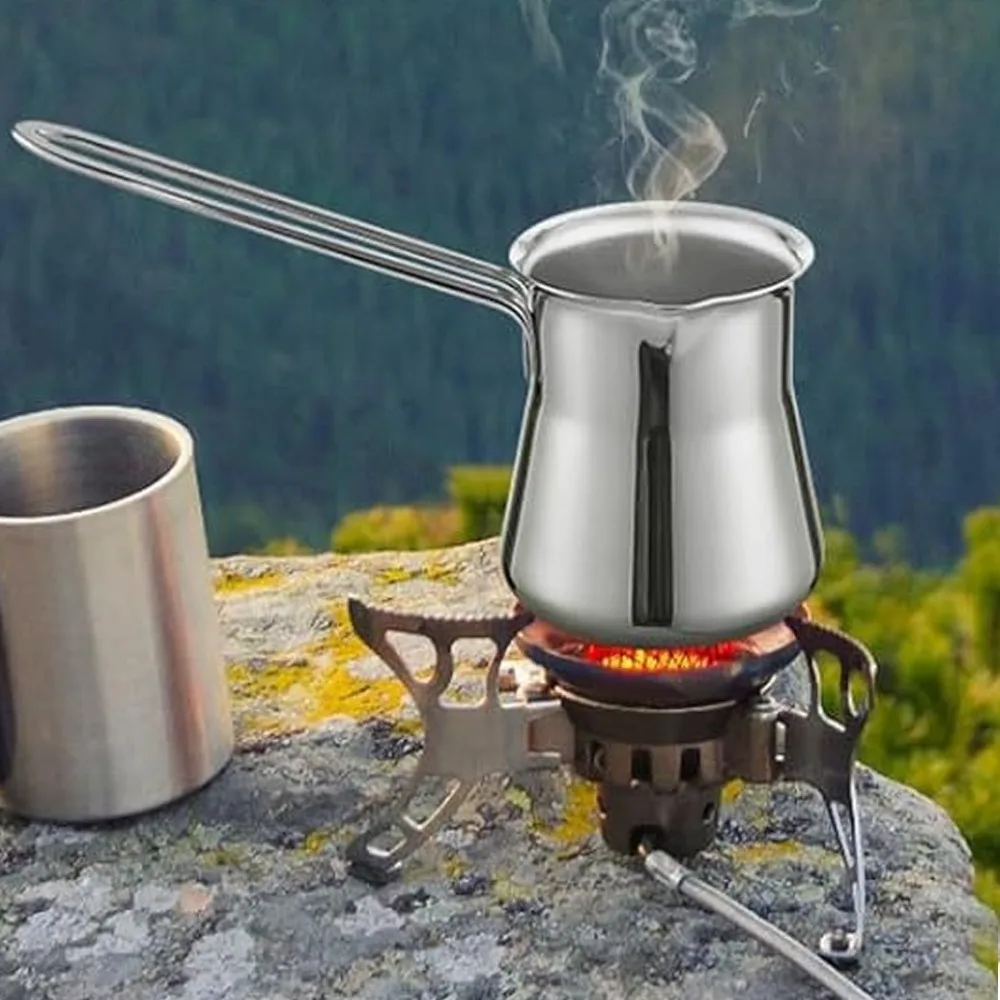 Stainless Steel Turkish Coffee Pot 450ml 15.2oz Stovetop Use Arabic Coffee Pot Heat Resistant Handle With Lid Butter Warmer Pot