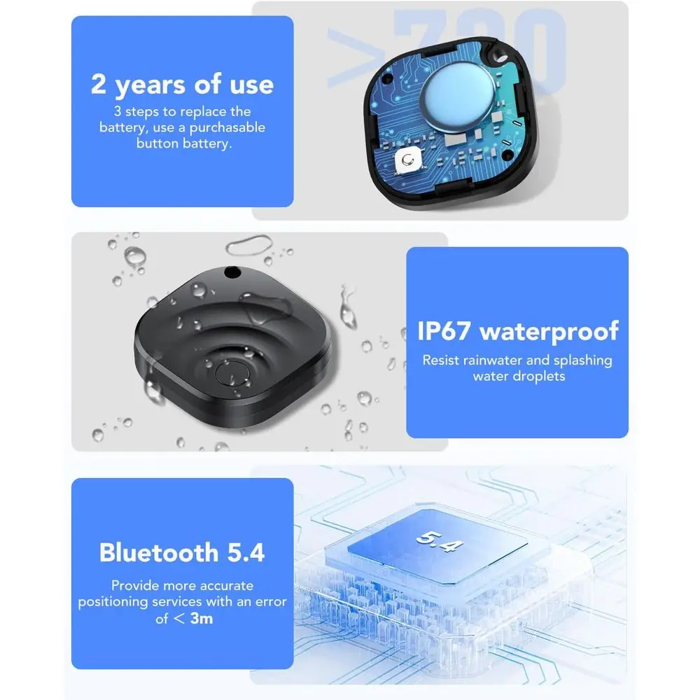 2026 Pacote com 4 Localizadores Bluetooth Inteligentes para Chaves, Carteiras, Veículos - Compatível com Dispositivos iOS e Android