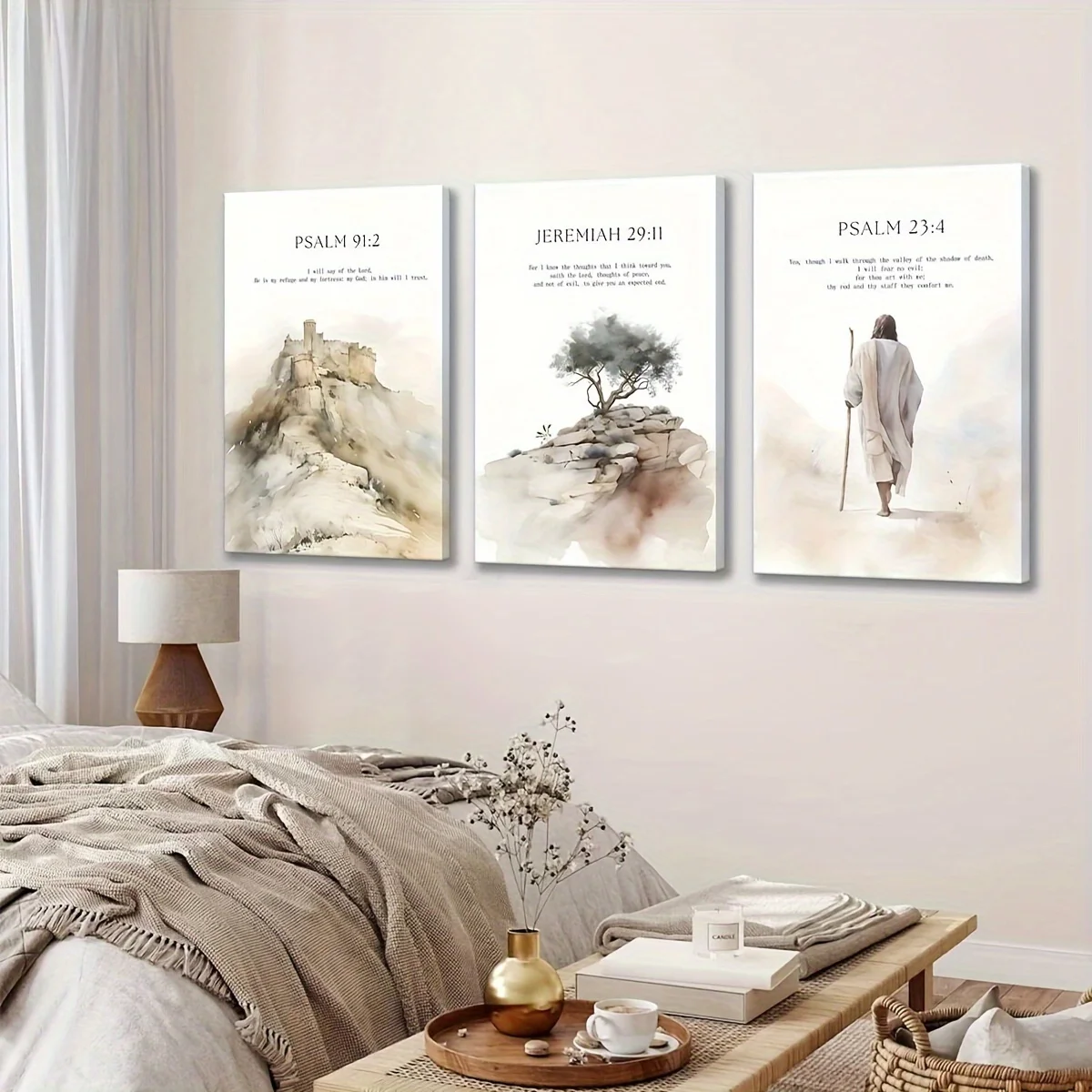 Pintura de pared de Jesús sin marco, versículo de la Biblia cristiana, póster en lienzo impreso, historia de la Biblia minimalista, decoración de pintura de pared de la Biblia, 3 uds.