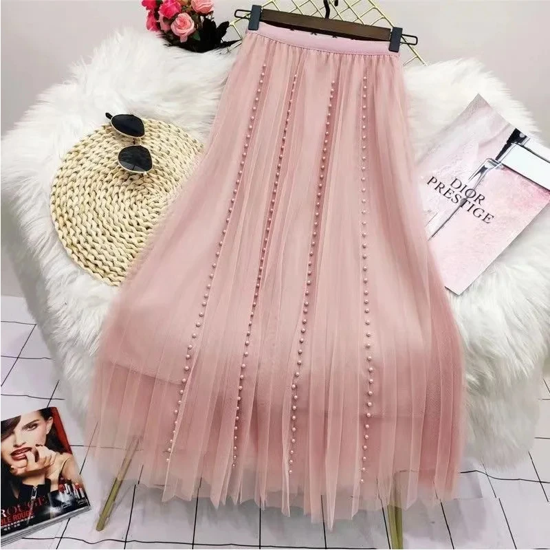 Y2k Korean Style Fashion Harajuku Long Skirt Autumn Spring A Line Skirt Dummer Vintage Black Pink High Waist Midi Maxi Skirt