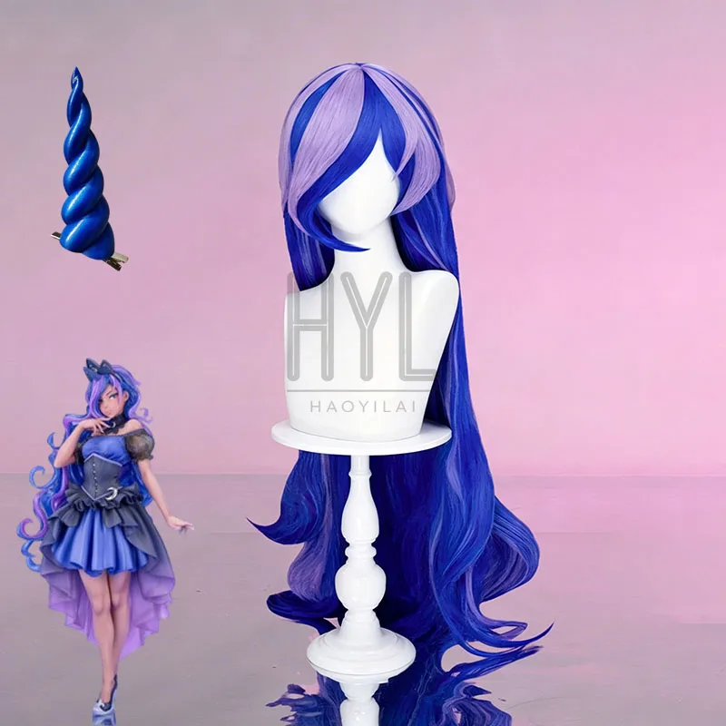 Anime Pony Prinzessin Luna Cosplay Perücke Blau Hitzebeständiges Kunsthaar Horn Für Frauen Männer Halloween Karneval Party Kostüm