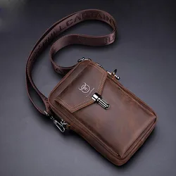 Bolsa de cintura masculina bullcapitão, bolsa de couro de cavalo louco, 7 polegadas, para celular, bolsa mensageiro de ombro