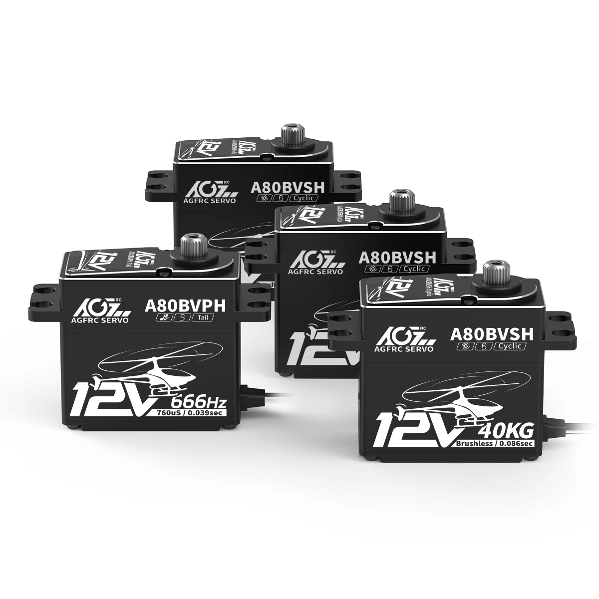 

AGFRC A80BVSH Cyclic 40KG&A80BVPH Tail 20KG All-Aluminum Shell 12V Programmable Brushless Digital Servo For Helicopter