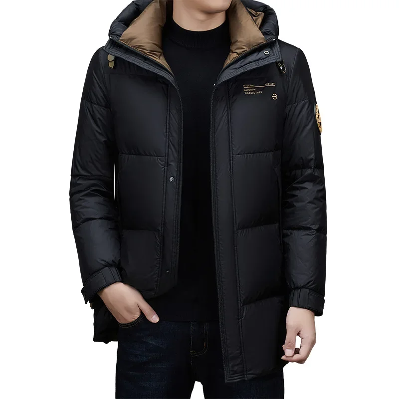 Winter Mid-Length Donsjack Voor Heren Met Capuchon, Warm En Loszittend Verdikt Jack