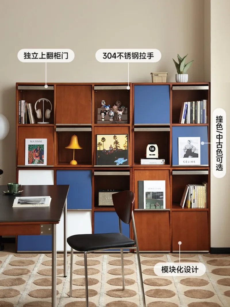 Solid wood bookcase Bauhaus combination module cabinet antique dining side cabinet household floor cabinet