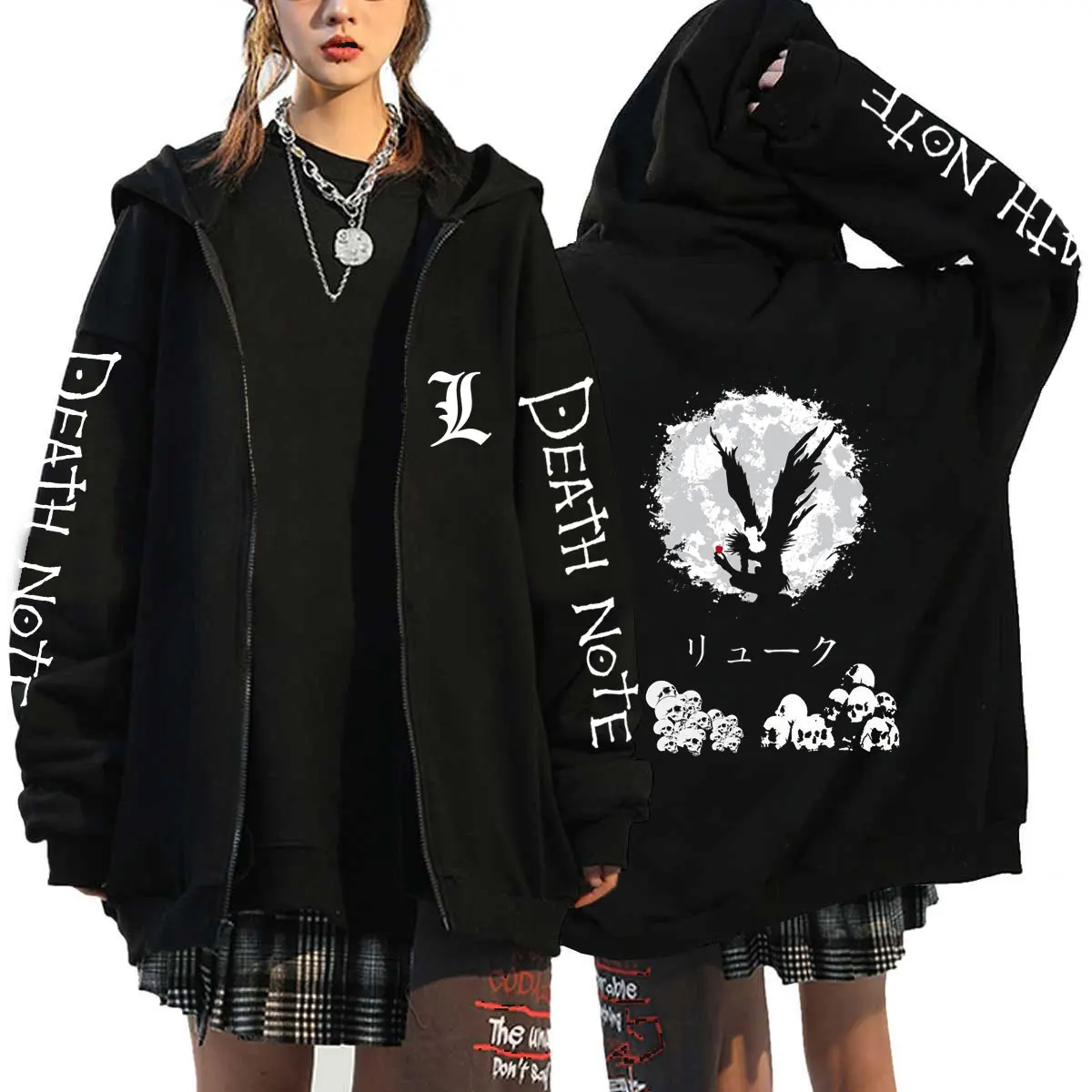 

Japanese Anime Death Note Hoodies Men Kawaii Cartoon Misa Amane L Ryuk-Graphic Streetwear Harajuku Unisex Zip Up Sweatshirts