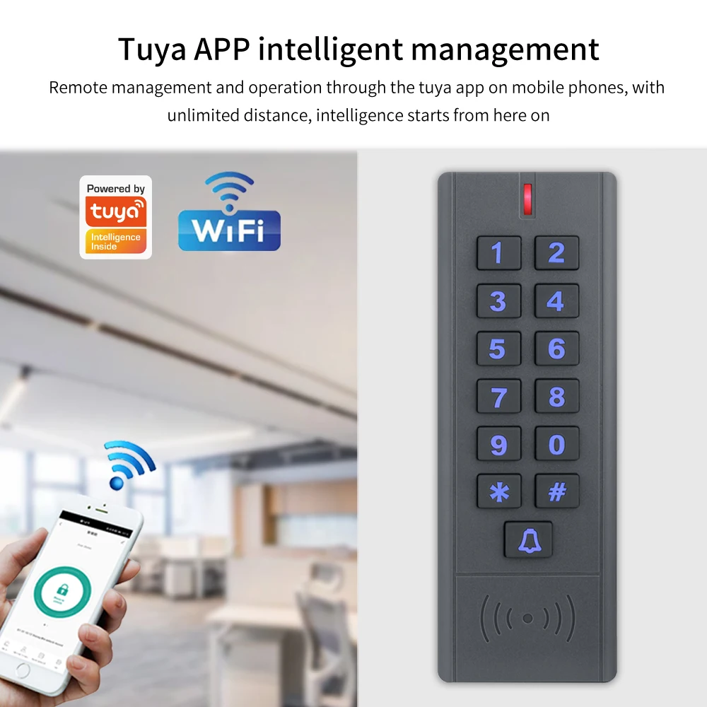 Support Tuya App Backlit Fingerprint Access Control Keypad IP66 Waterproof Standalone RFID 125kHZ 13.56Mhz Card Reader WG26 34