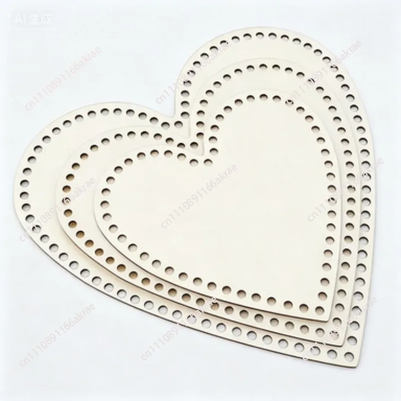 woven knitted basket with wooden bottom crafts, wooden heart-shaped square round baseplate 5pieces