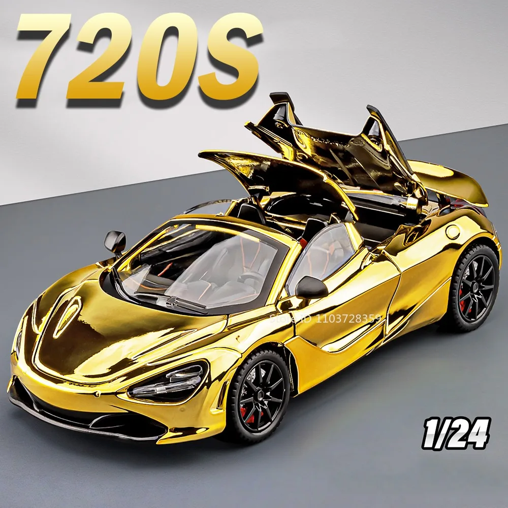 1:24 Scale 720S Senna Model Toy Sports Cars Metal Diecast Doors Opened Pull Back Sound Light Collection Supercars for Kids Gifts