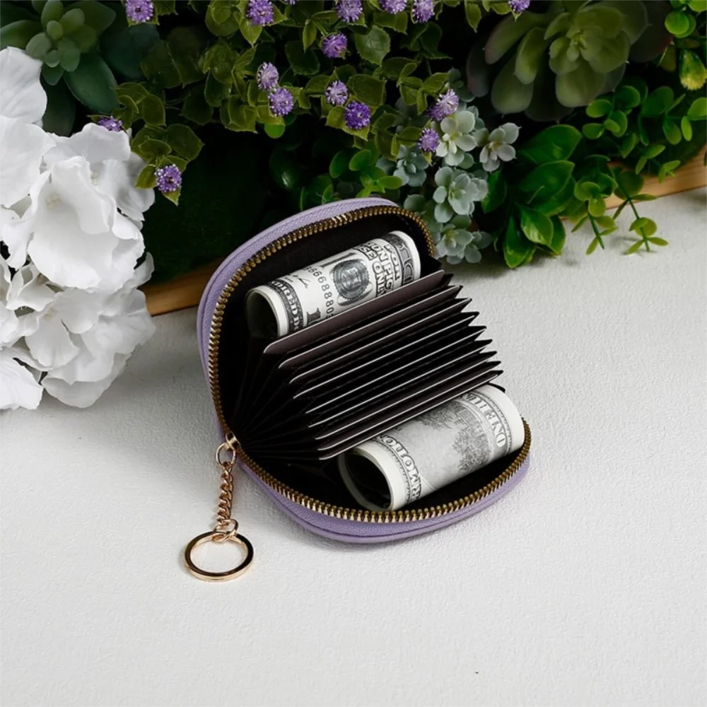 

11 Slots Mini Organ Card Holder Flower Design with Keychain Zipper Coin Pouch Compact Multipurpose Multi-slot Change Purse Women
