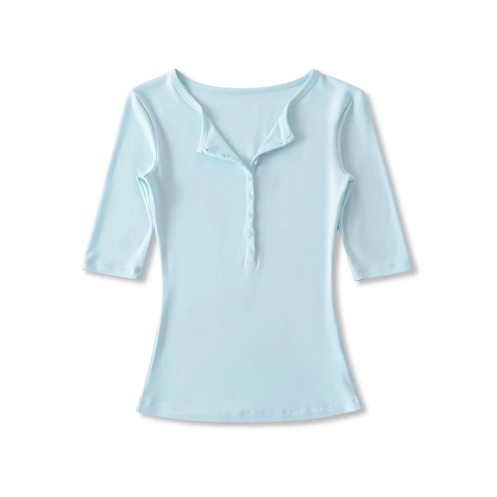 

Slim Fit ort Sve T-irt Women's Summer Elastic V-Ne Button up Street Sle Pure Color Base Top Tight Bodycon Base irt