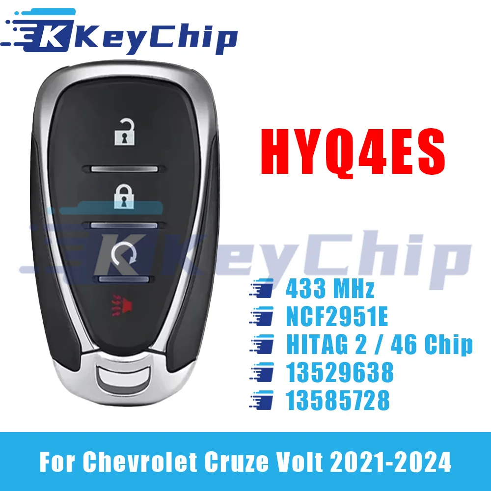 KeyChip Pro para Chevrolet Cruze Volt 2021-2024 3 + 1 botones llave inteligente 433 MHz NCF2951E HITAG 2 46 Chip HYQ4ES 13529638 13585728