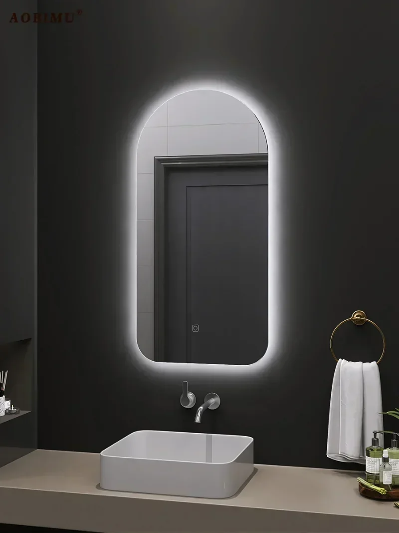 مرآة حمام كهربائية مضيئة - تصميم زجاجي غير منتظم مع ميزة مضادة للضباب غير قابلة للكسر