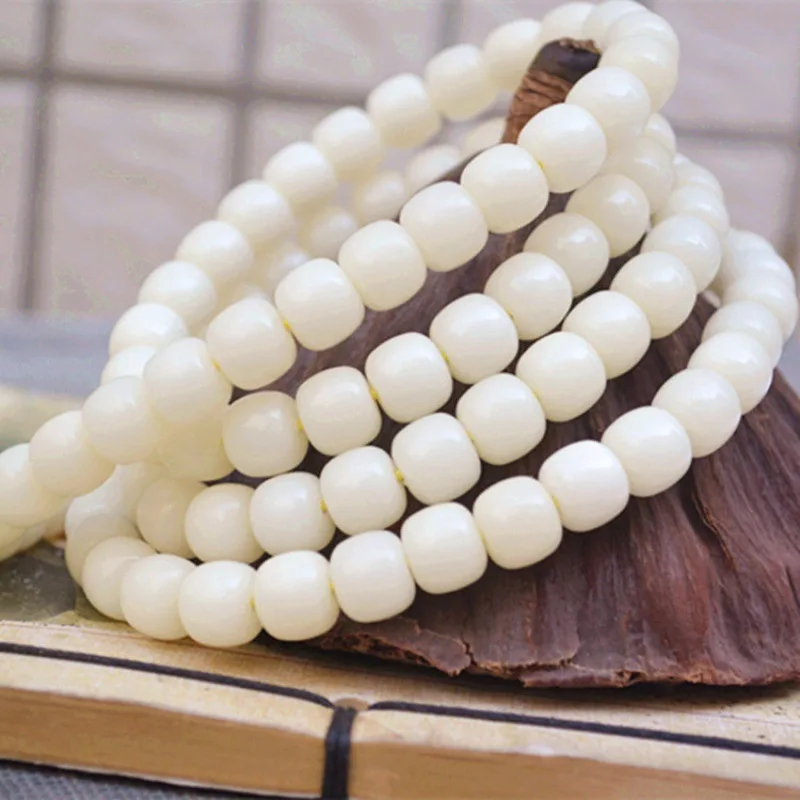 

Wholesale Bodhi Root Old Barrel Bead Bracelet 108White Jade Bodhi Bracelet Barrel 9*10mmFactory Supply