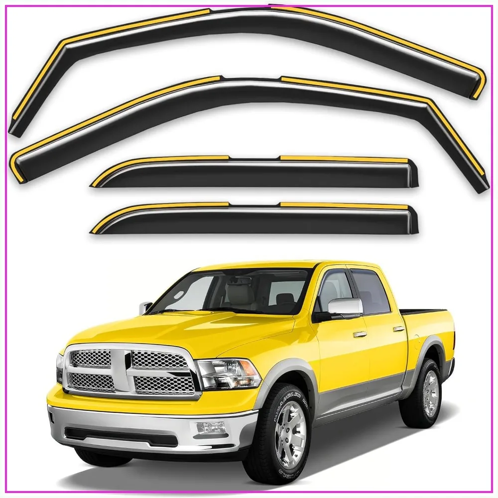

In-Channel Window Rain Guards Fit for Dodge RAM 2009-2018 Crew Cab Mega Cab, Extra Durable Side Window Deflectors Visors, Truck Vent Visors Vent Shades Car Accessories 4pcs