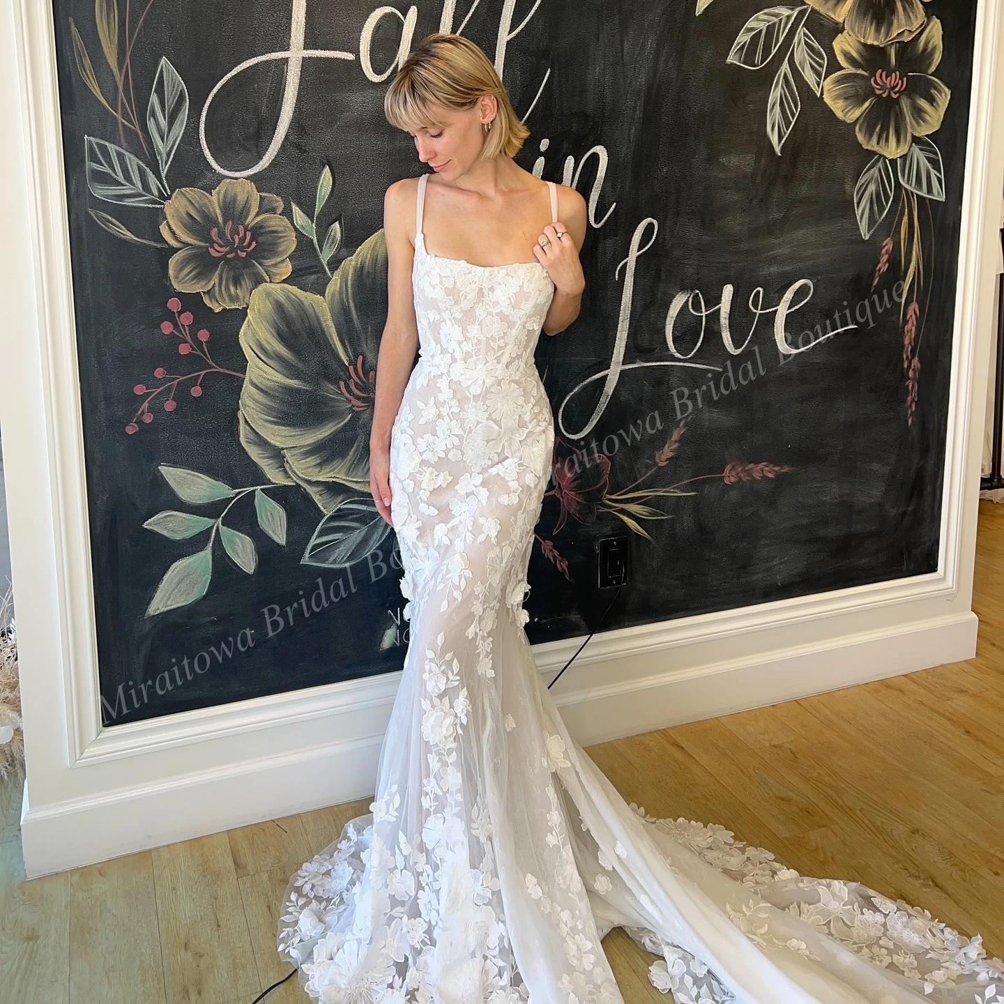 بوهو الدانتيل فستان حفل الزفاف ثلاثية الأبعاد الأزهار العاج حورية البحر البوهيمي حديقة في الهواء الطلق القلعة الأمومة ثوب الزفاف صور مخصص الشاطئ