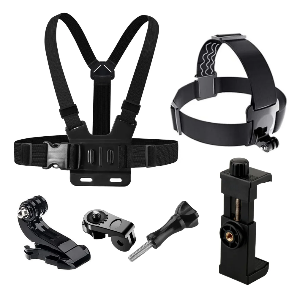 All-in-One 6pcs Action Camera Kit Head Strap Chest Strap Mount Adjustable for GoPro Phone Osmo Enhanced Stability Versatility