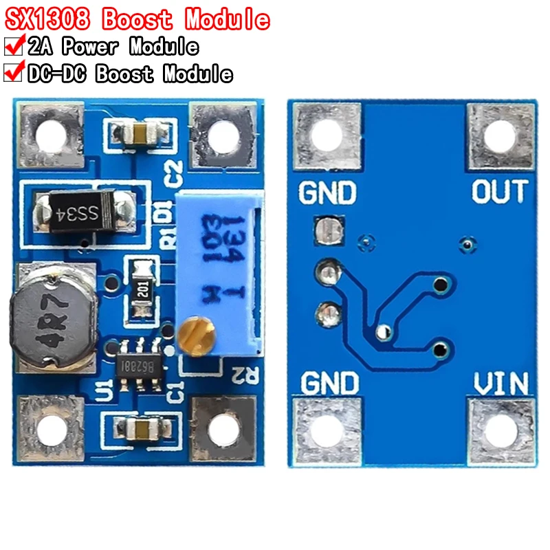 5PCS 2-24V to 2-28V 2A DC-DC SX1308 Step-UP Adjustable Power Module Step Up Boost Converter for DIY Kit