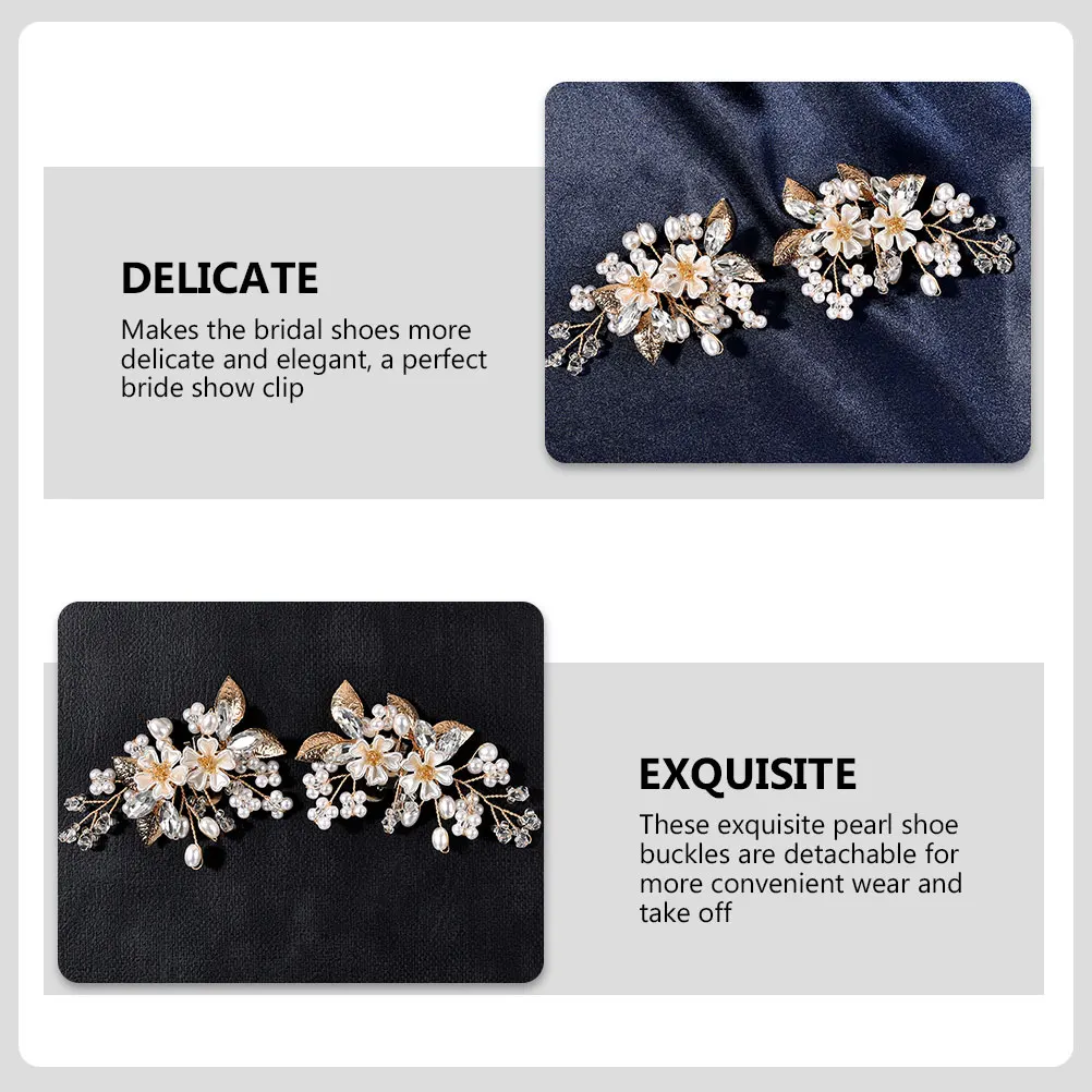 

Pearl Flower Buckles Gold Detachable Clips for Bridal Removable Shoe Clips Wedding Party Shoes Accessories Storage