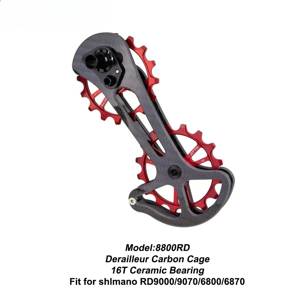 ZTTO 16T Ceramic Jockey Wheel & Oversize 16T Lower Pulley Road Bike Carbon Fibre Derailleur Cage Bicycle Parts