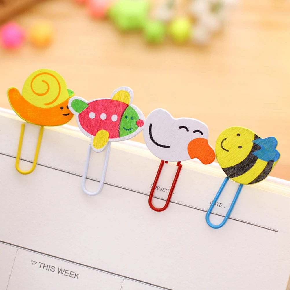 

12pcs Cartoon Animals Wooden Wood Paper Clip Note Mark Bookmark Stationery Gift for Children Kids (Mixed Styles)