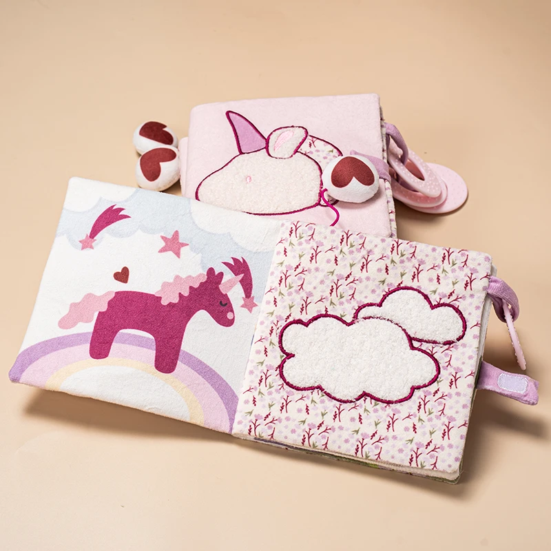 كتب قماشية كرتونية للأطفال مع حلقات تسنين لعبة حسية للتعلم المبكر للرضع لعبة كتاب الأنشطة التفاعلية هدايا لحديثي الولادة