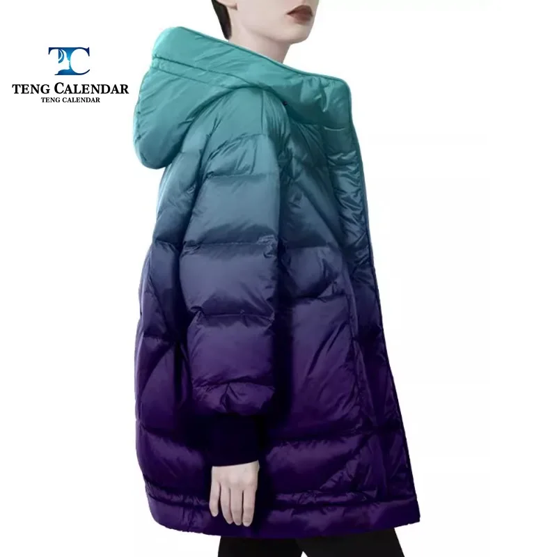 Winter cotton jacket, high-end luxury European goods, thick and thin hooded gradient cotton jacket, 2024 new model