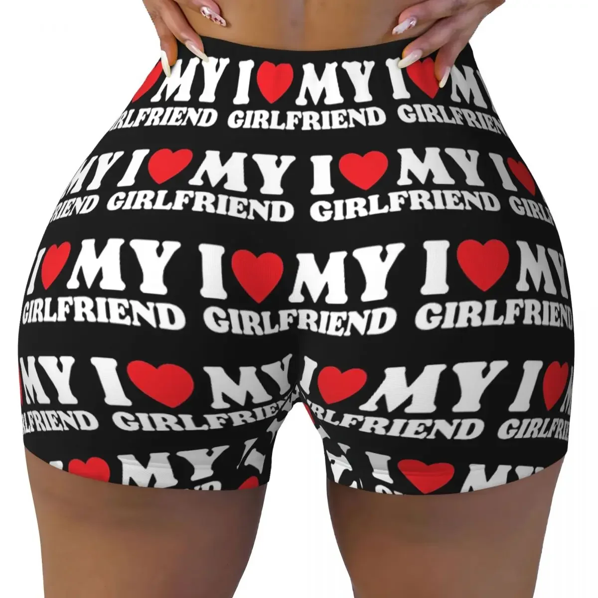 Custom I Love My Girlfriend Yoga Shorts Women Gym Workout Running Athletic Volleyball Biker Shorts