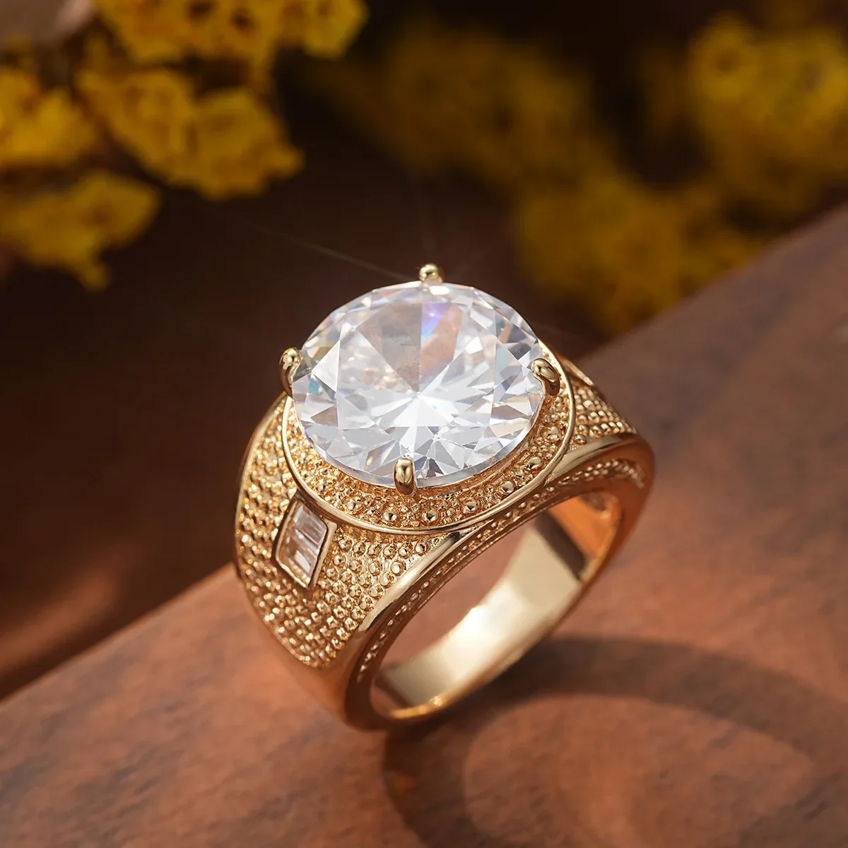Solitaire 14K Gold Plated Lab Diamond Ring Men/women Jewelry Party Wedding Black Emerald Stone Band Rings for Gifts
