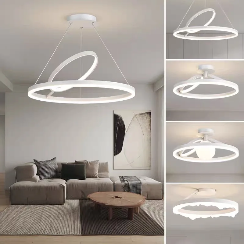 Modern LED Ceiling Chandelier for Living Room Bedroom Restaurant Nordic Minimalism Rings Pendant Light Indoor Lighting Fixture