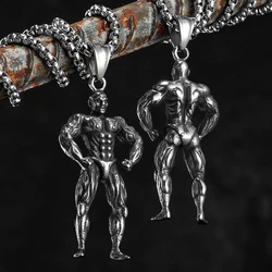 Gym Bodybuilding Men Necklaces Stainless Steel Muscle Pendant Chain Women Jewelry Fitness Punk Fashion Wholesale Dropshiping