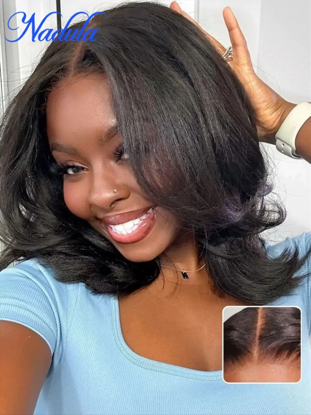 Nadula Hair-Perruque Bob Lace Closure Wig sans colle, cheveux Yaki lisses, 7x5, 13x4, pré-implantés, aspect naturel