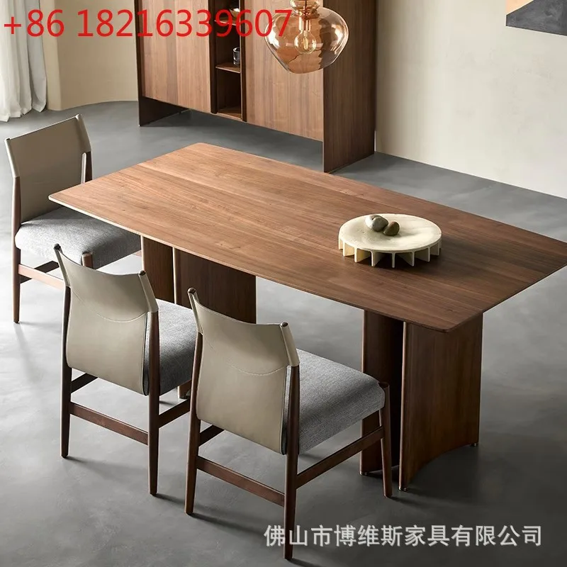 

Vintage wind and moon semicircle North American black walnut long dining table wabi sandy wind solid wood rectangular