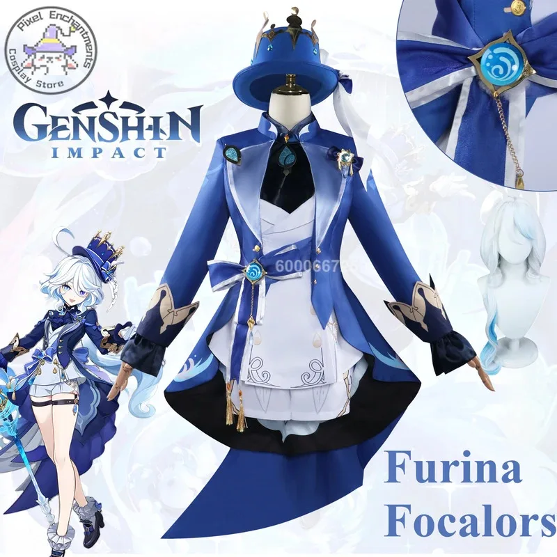 

Furina Genshin impact Game Cosplay Costume Women Hat Wig Shoes Full Set Focalors Role Play Party Christmas Halloween Outfits