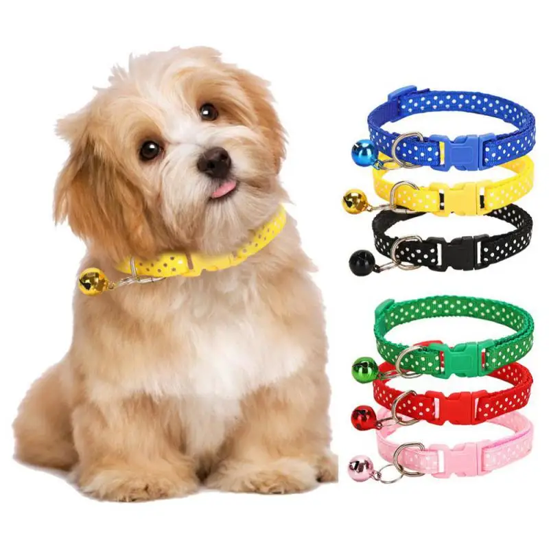 Cute Bell Collar For Cats Dog Collar Teddy Bomei Dog Cartoon Funny Wave Point Collars Pet Bell Collar Home Pet Supplies