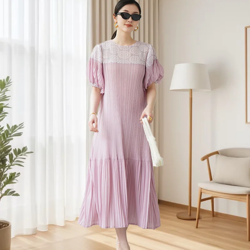 

2025 Summer Miyake High-end Pleated Dress Loose Plus Size Designer Models Casual Wind Temperament Slim Dresses Women Clothing