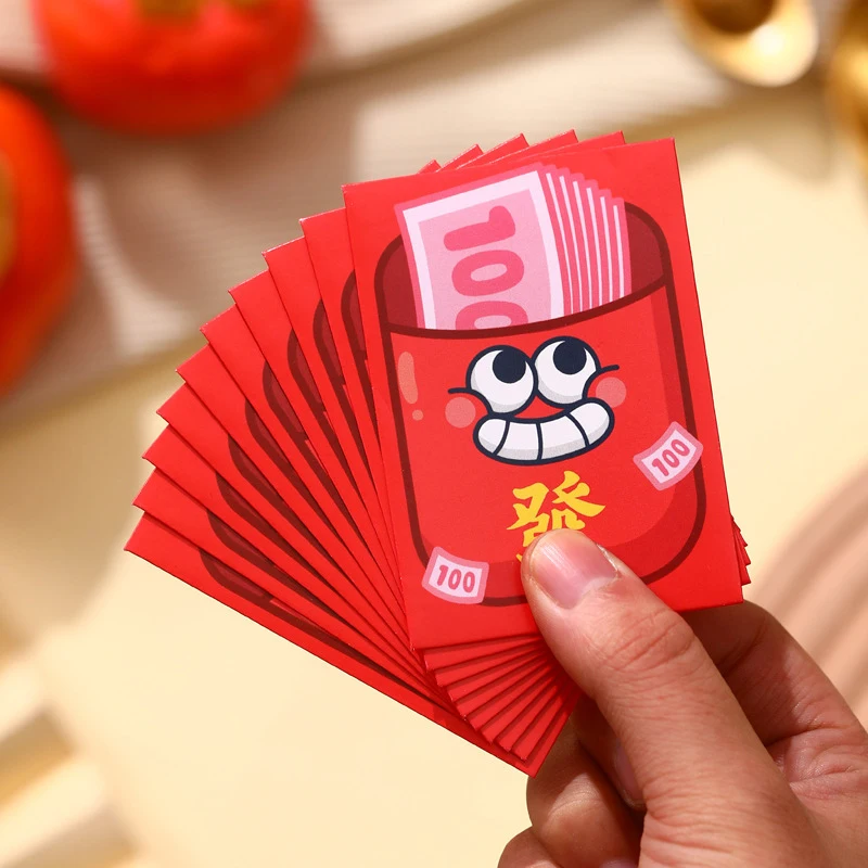 10 buah amplop merah Tahun Ular gaya Cina amplop uang keberuntungan Festival Musim Semi kreatif hadiah paket Mini merah lucu kartun