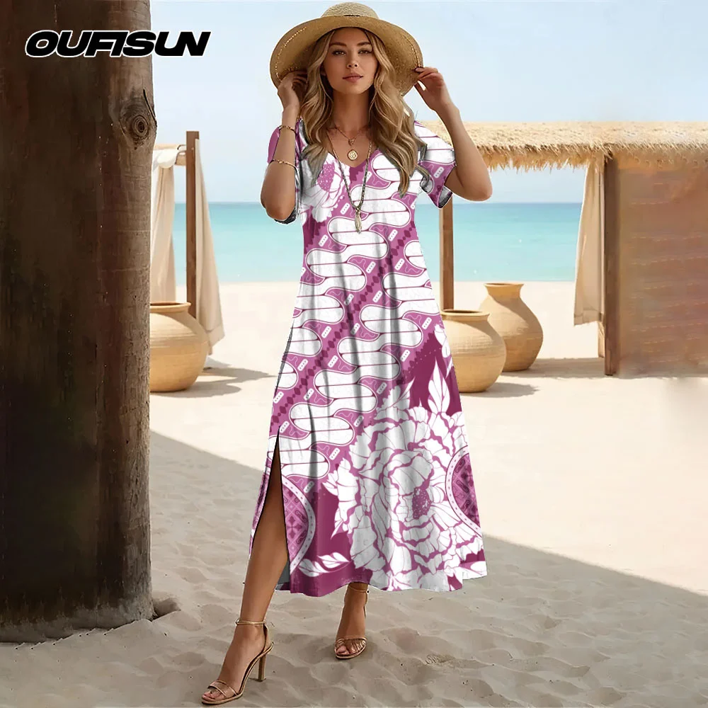 فساتين ماكسي نسائية ملابس نسائية كاجوال يومية فساتين صيفية بوهيمية بأكمام قصيرة مخططة عتيقة مطبوعة بأكمام قصيرة #6