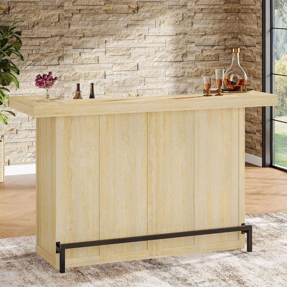 

4-Tier Bar Table, 70.9-Inch Large Modern Home Bar Cabinet with Wine Glass Holder and Black Footrest, Liquor Cabinet with Storag