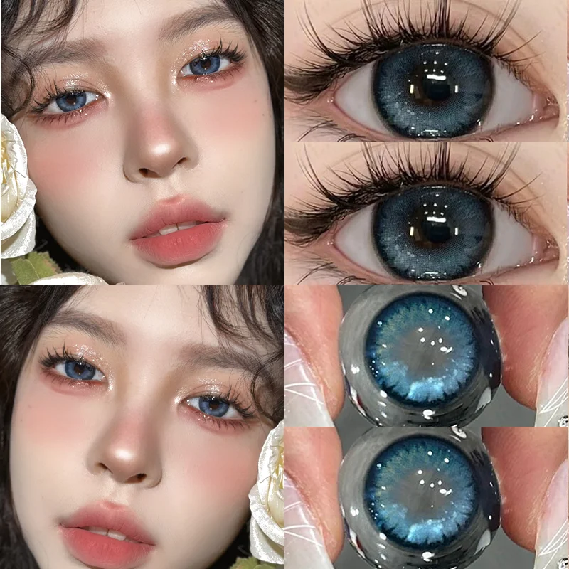 YIMEIXI 2Pcs Korean Colored Contacts Lenses with Myopia Soft Naturally Colored Cosmetics Blue Beautiful Pupil New Fast Shipping