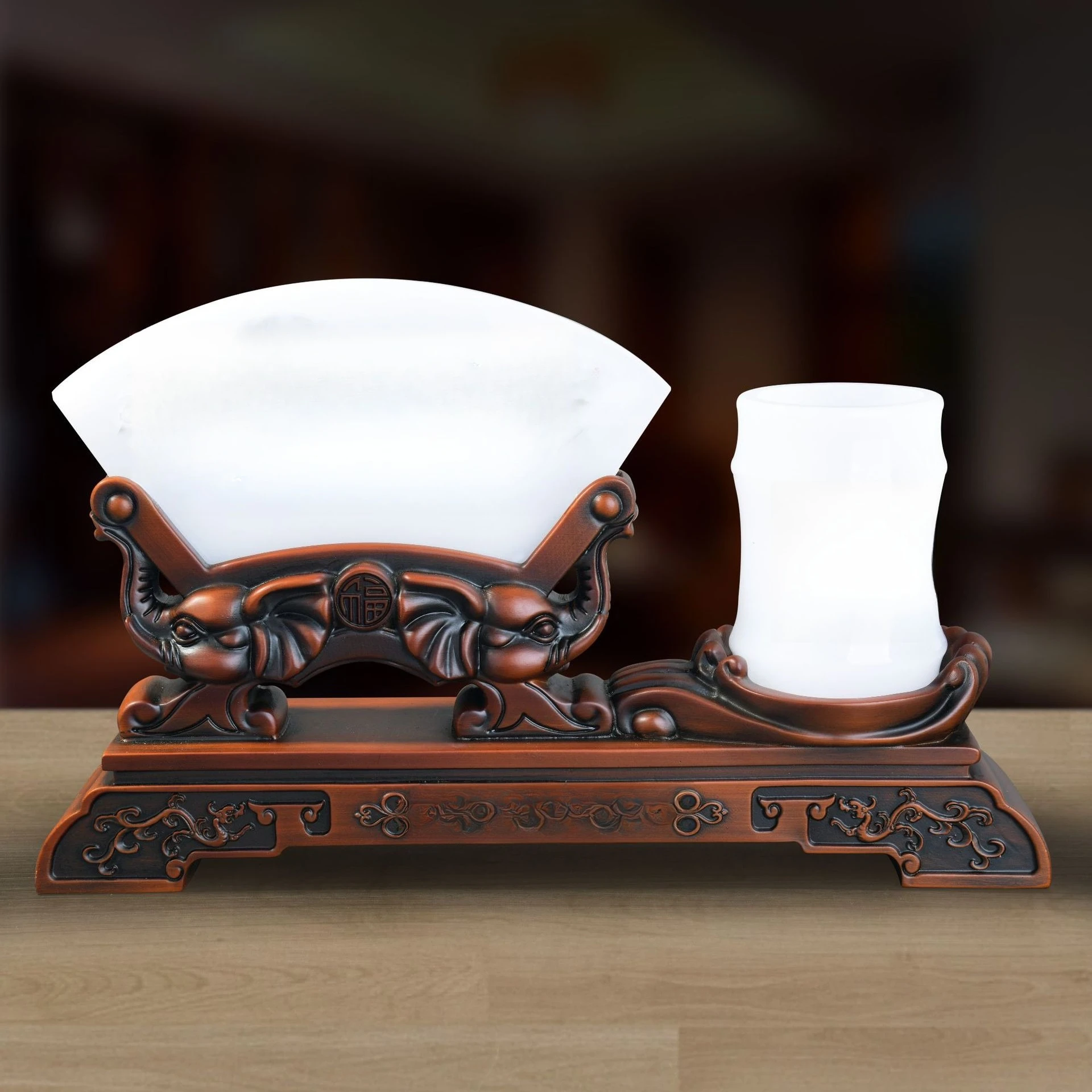 Creative pen holder ornament study desktop stationery storage box Chinese style, decorative pen holder bucket office supplies