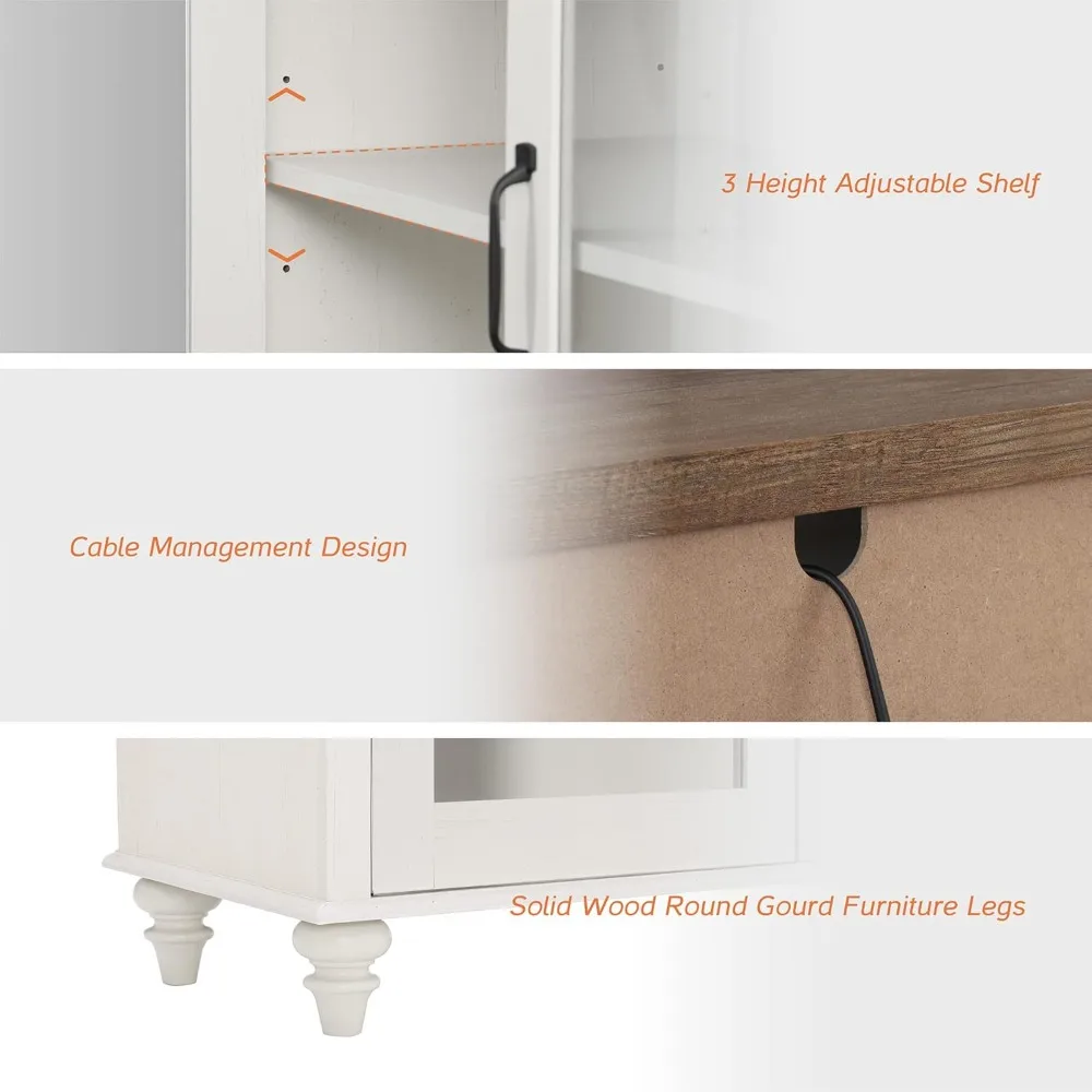 Buffetschrank mit 4 Glastüren, großer Couchtisch, Holzküchenschränke mit Aufbewahrungsschränken, modernes Bauernhaus
