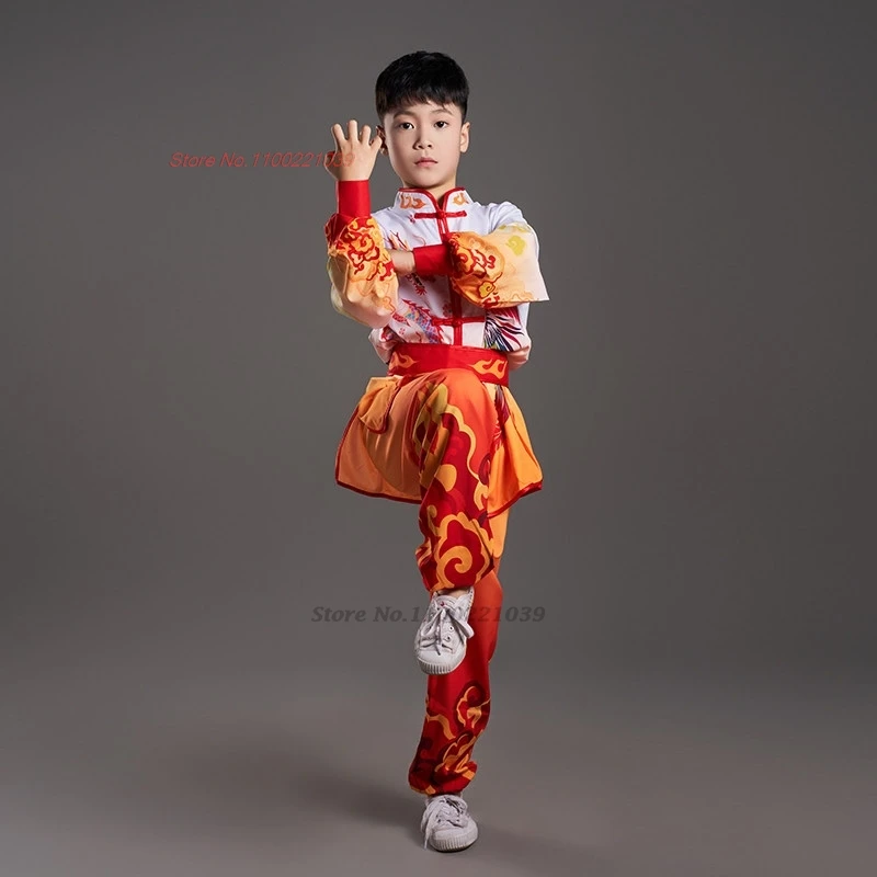 2026 chinese children wushu tai chi uniform wushu kung fu martial arts suit vintage dragon phoenix print training exercise set