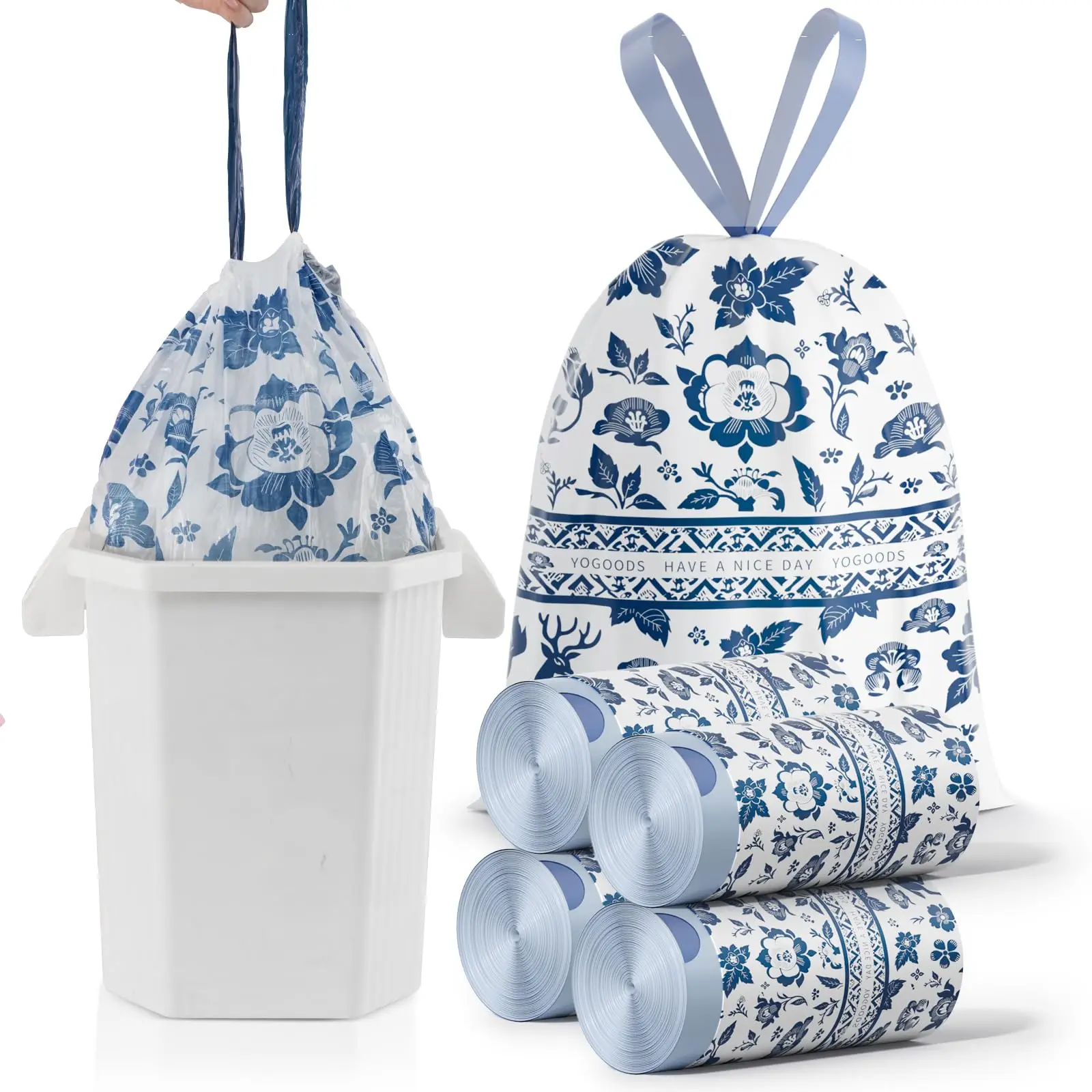 4-Gallonen-Qingyu-Müllsack im chinesischen Stil, reißfrei, tragbar, verdickte Küche, große ausziehbare Plastiktüte für die Organisation zu Hause